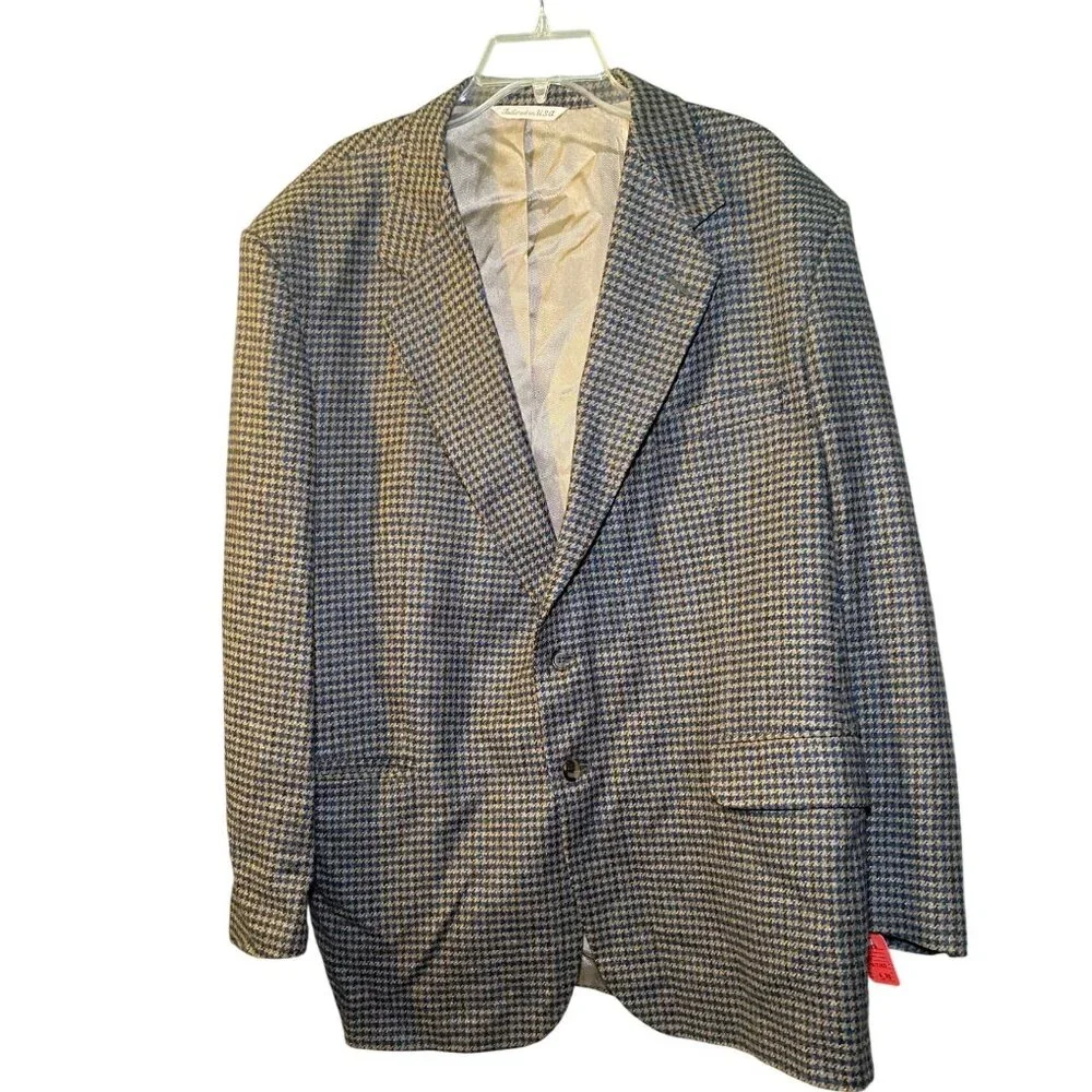 Stafford Men Houndstooth Wool Blazer Jacket Wool Size 48R USA Office Casual READ